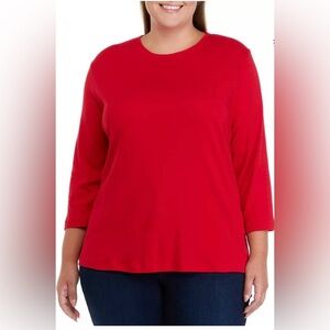 Kim Rogers 3/4 Crew Neck Perfectly Soft 100% Cotton Women's Red Tee, size 3X